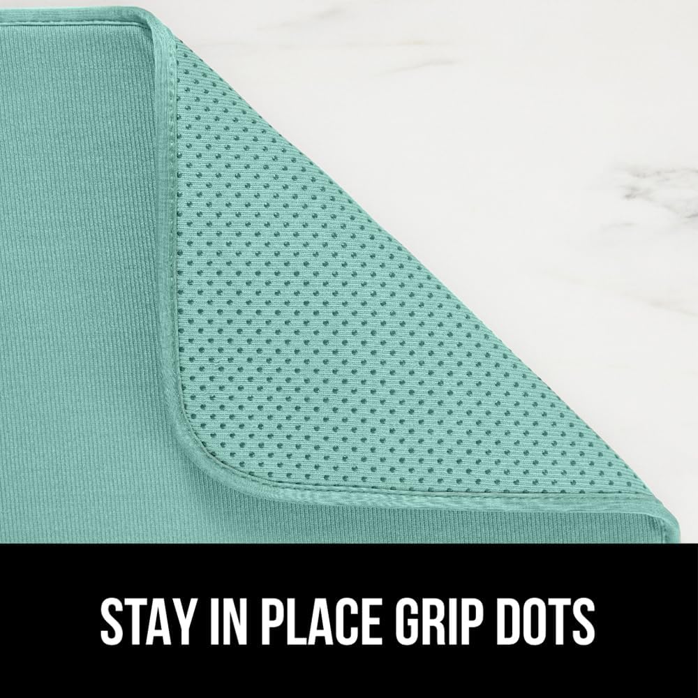 GORILLA GRIP Ultra Water Absorbent Microfiber Dish Drying Mat, Quick Dry Thick Mesh, Slip Resistant Pad for Sink Dishes or Under Rack, Kitchen Counter Accessories, 16x18, Machine Wash, 2 Pack Mint