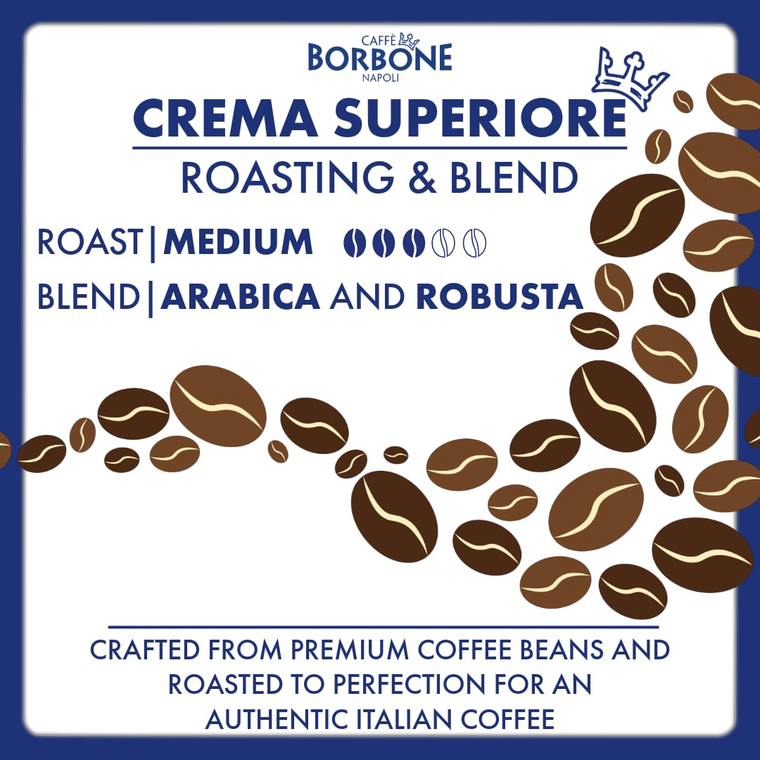 Caffe Borbone Whole Bean Coffee, Medium Roast Arabica and Robusta Blend, Crema Superiore, Rich and Smooth Italian Coffee, 2.2 lb Bag