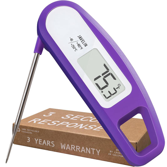Lavatools Javelin® Ultra-Fast 3-Second Digital Instant Read Meat Thermometer for Grill and Cooking, 2.75" Probe, Compact Foldable Design, Large Display, IP65 Water Resistant, NSF Certified – Ube