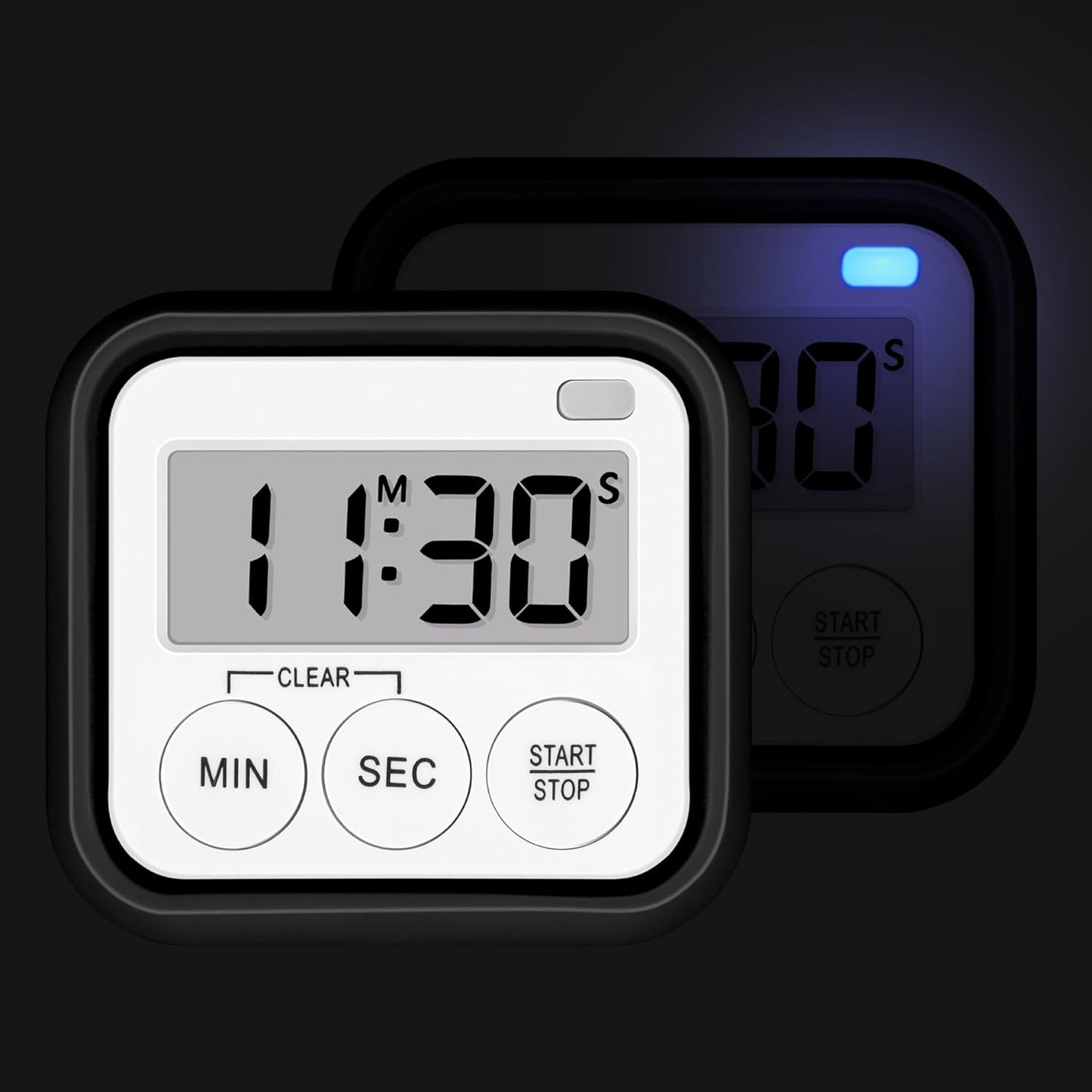 Timer, Kitchen Timers for Cooking Classroom Timer for Kids Teachers Magnetic Digital Timers 2 Pack, Black