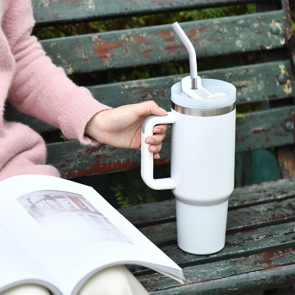 Stainless Steel Straw for 40 oz Stanley Tumbler Cup，Straight Reusable Metal Straws with Silicone Tips & Cleaning Brush for 40 oz Tumbler,1 Portable Bag