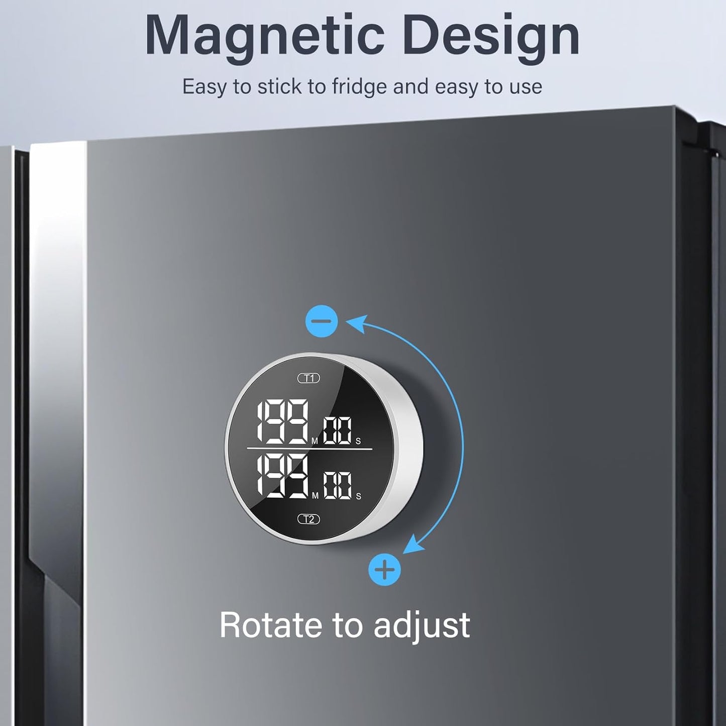 Dual Digital Kitchen Timer for Cooking, 199 Minutes Countdown & Stopwatch, Productivity Timer for Fridge, Big Digits, High-Definition Display, Rotary Adjustment, 3 Volumes, 2 Brightness Levels, White