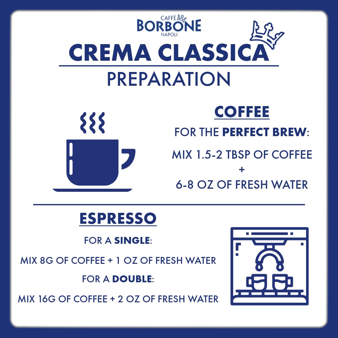 Caffe Borbone Whole Bean Coffee, Medium Roast Arabica and Robusta Blend, Crema Classica, Full-Bodied and Balanced Italian Coffee, 2.2 lb Bag