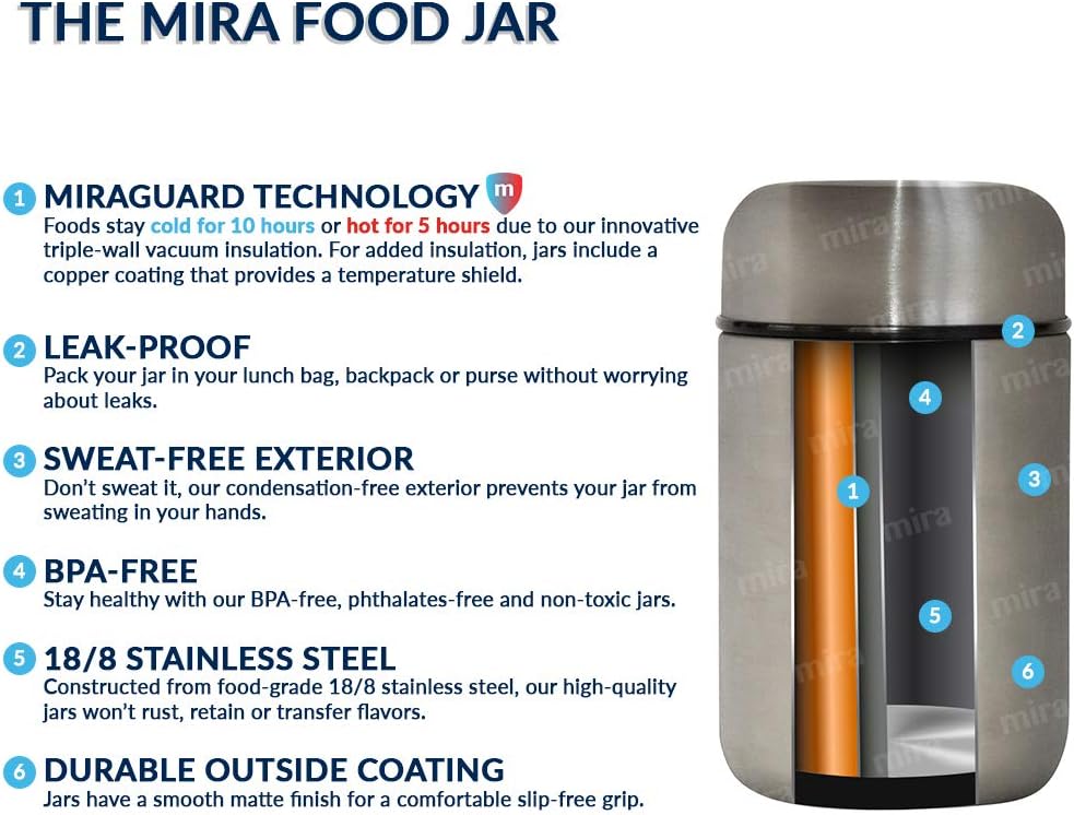 MIRA Insulated Food Jar Thermo for Hot Food & Soup, Compact Stainless Steel Vacuum Lunch Container for Meals To Go - 13.5 oz, Pink