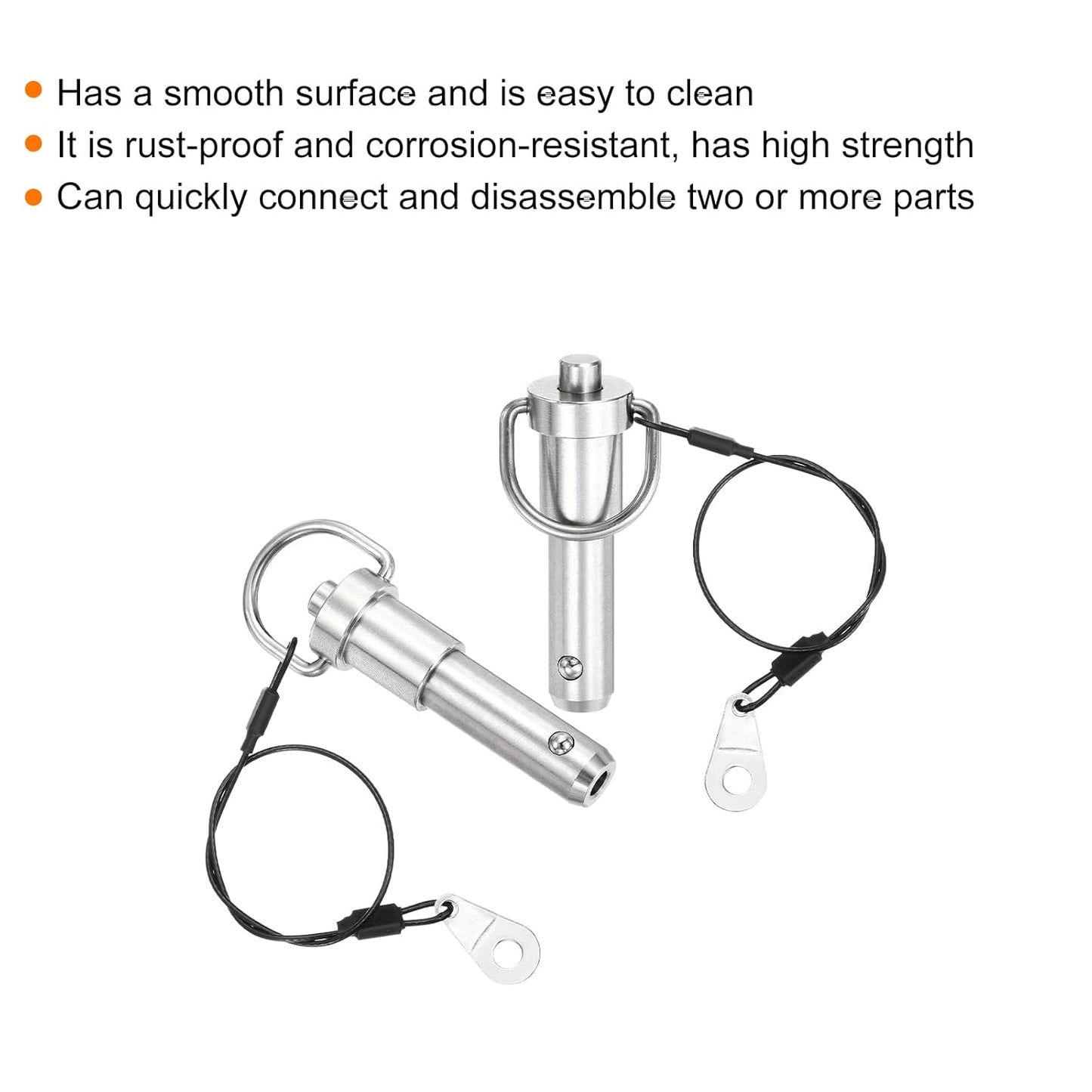 uxcell 2 Pcs Quick Release Pin, 1/2" x 1"(Dia. x L) Push-Button Ball Locking Pin 304 Stainless Steel Ring Handle Locking Pin with Wire for Audio Bimini Top Marine, Silver