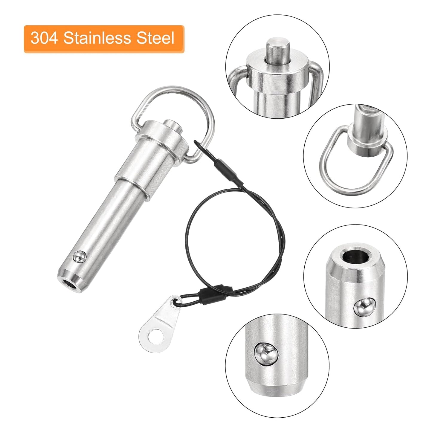 uxcell 1 Pcs Quick Release Pin, 1/2" x 2"(Dia. x L) Push-Button Ball Locking Pin 304 Stainless Steel Ring Handle Locking Pin with Wire for Audio Bimini Top Marine, Silver