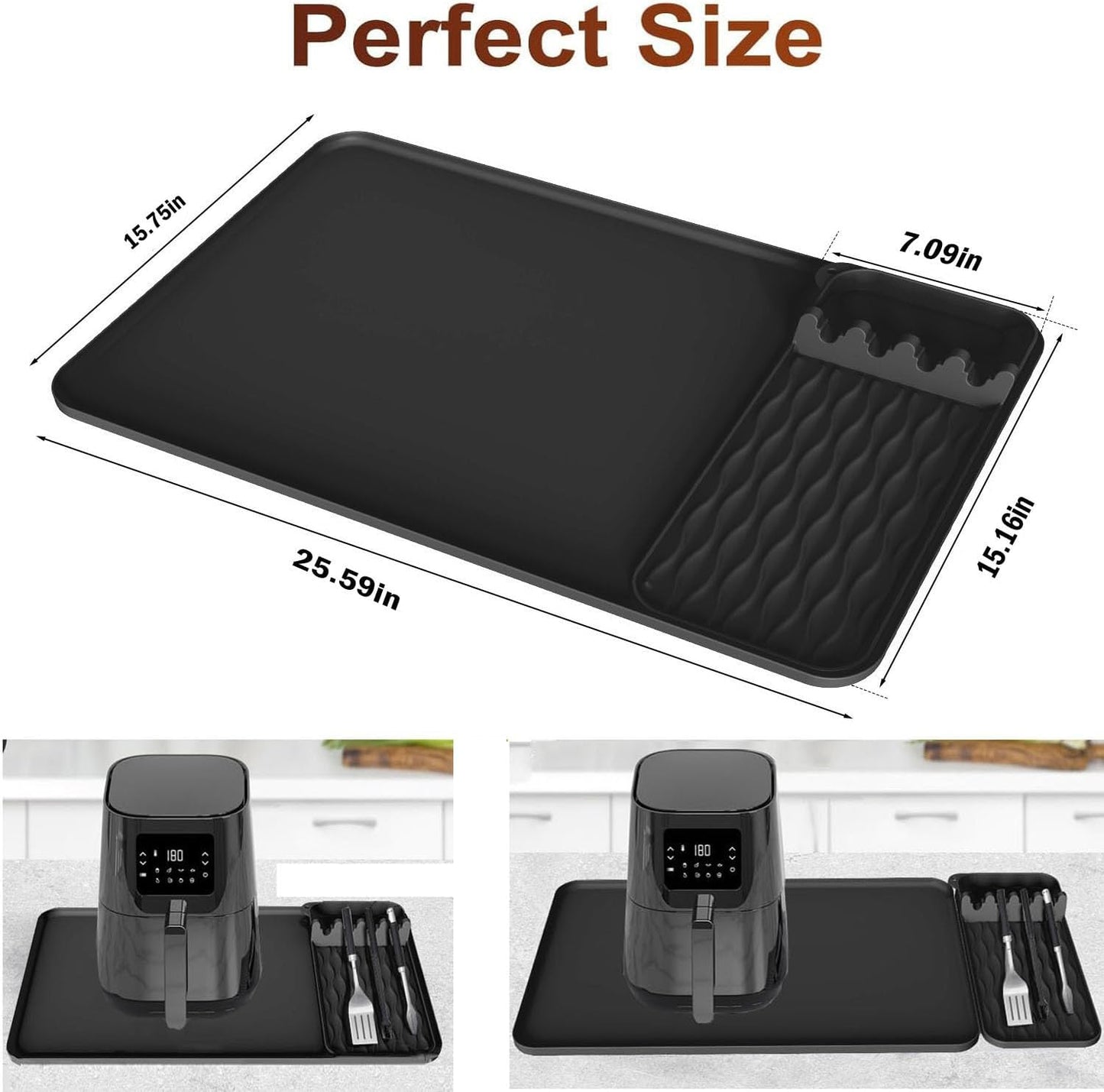 Heat Resistant Mats for Countertop,25.59''x15.75''-Hot Pad for Kitchen Countertop Protector,Silicone Air Fryer Mat with Griddle Tools Mat for Compatible with Ninja,Microwave Oven,Coffee Maker