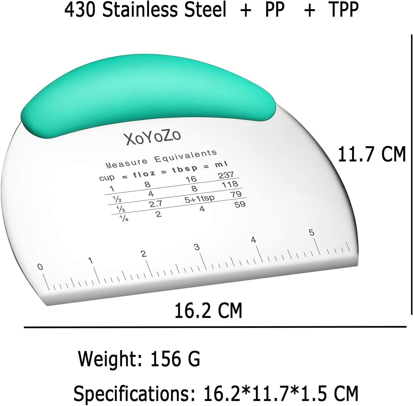 1 pcs Dough Pastry Scraper Chopper/Stainless Steel Dough Scraper Cutter with Ergonomic Rubber Non-Slip Grip/Dough Scraper Cutter/Pro Pastry Pizza Cutter Chopper (Blue-green)