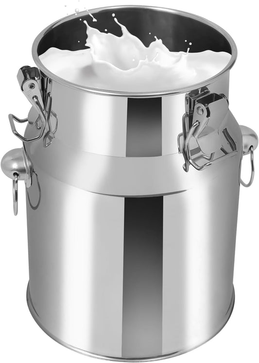 Thickened Stainless Steel Milk Can Large Liquid Container Storage,Stainless Steel Milk Bucket With Sealing Lid and Carry Handle,for Wine, Oil Storage Transport (5L/1.3Gal)