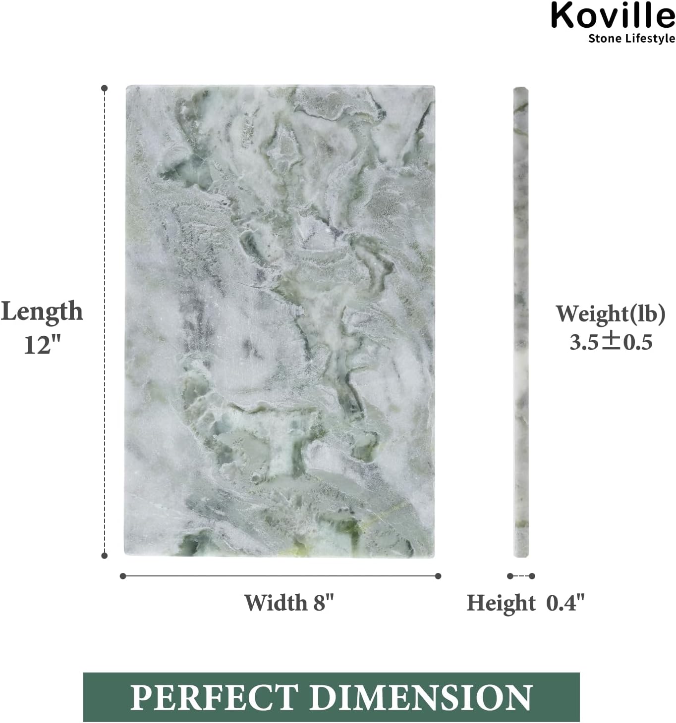 Koville Green Marble Cutting Board for Kitchen Countertop, 12" x 8" Real Marble Pastry Board Stone Slab Stone Cheese Boards for Home Decor, Bathroom Perfume Tray Candle Plate(Bianco Palomino)