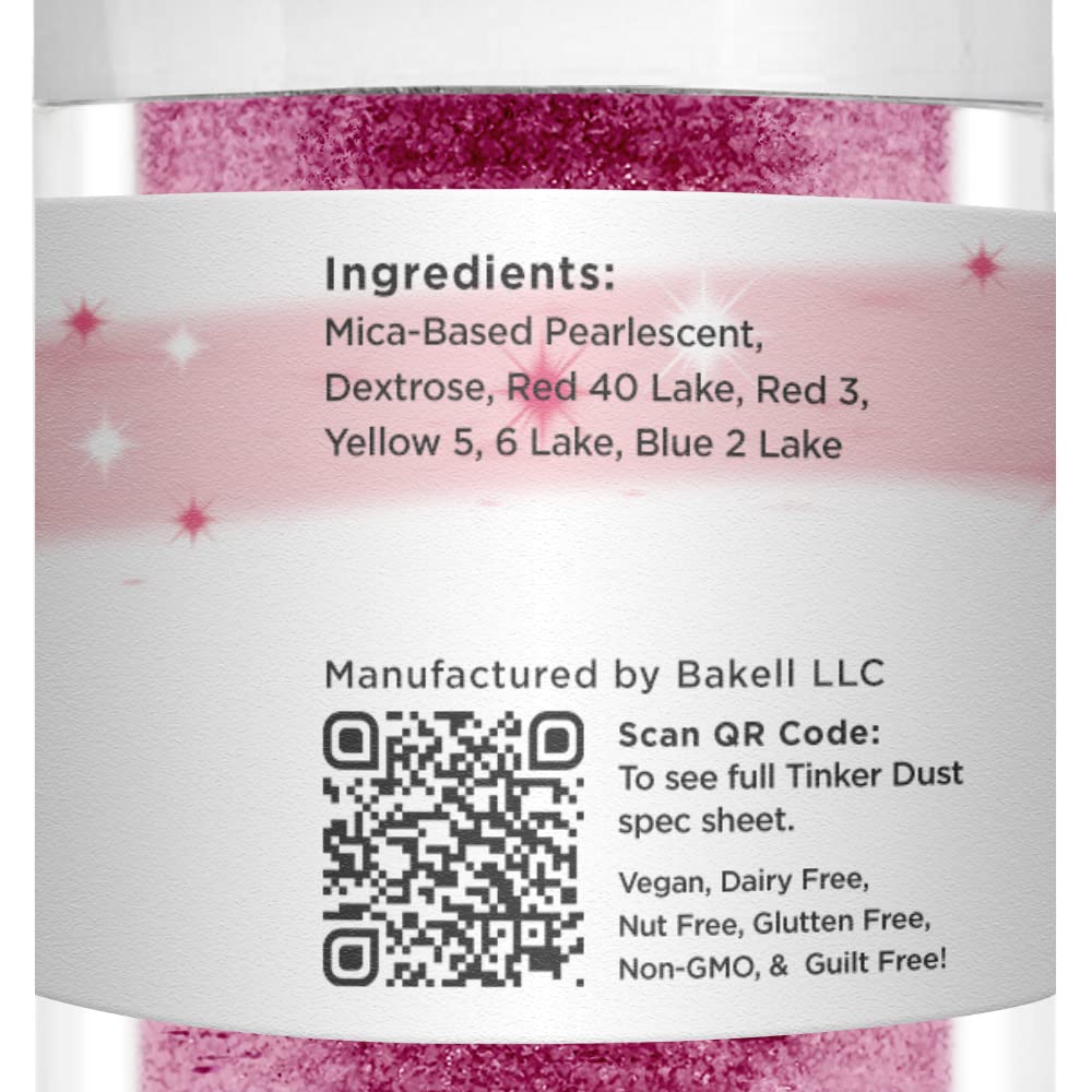 BAKELL Cranberry Edible Glitter, 25 Grams | TINKER DUST Edible Glitter | KOSHER Certified | 100% Edible Glitter | Cakes, Cupcakes, Cake Pops, Drinks, Dessert Vegan Glitter & Dusts (25g, Cranberry)