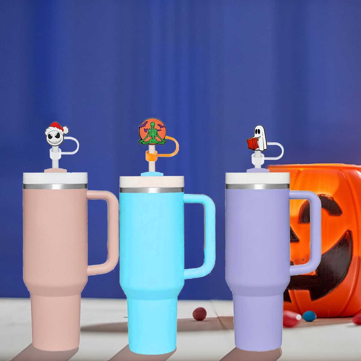 12 PCS Halloween Straw Toppers for Stanley 30&40 Oz Tumbler, 10mm/04in Straw Covers Cap for All 9-10mm Straws, Dust-Proof Reusable Protector Topper for Water Bottle