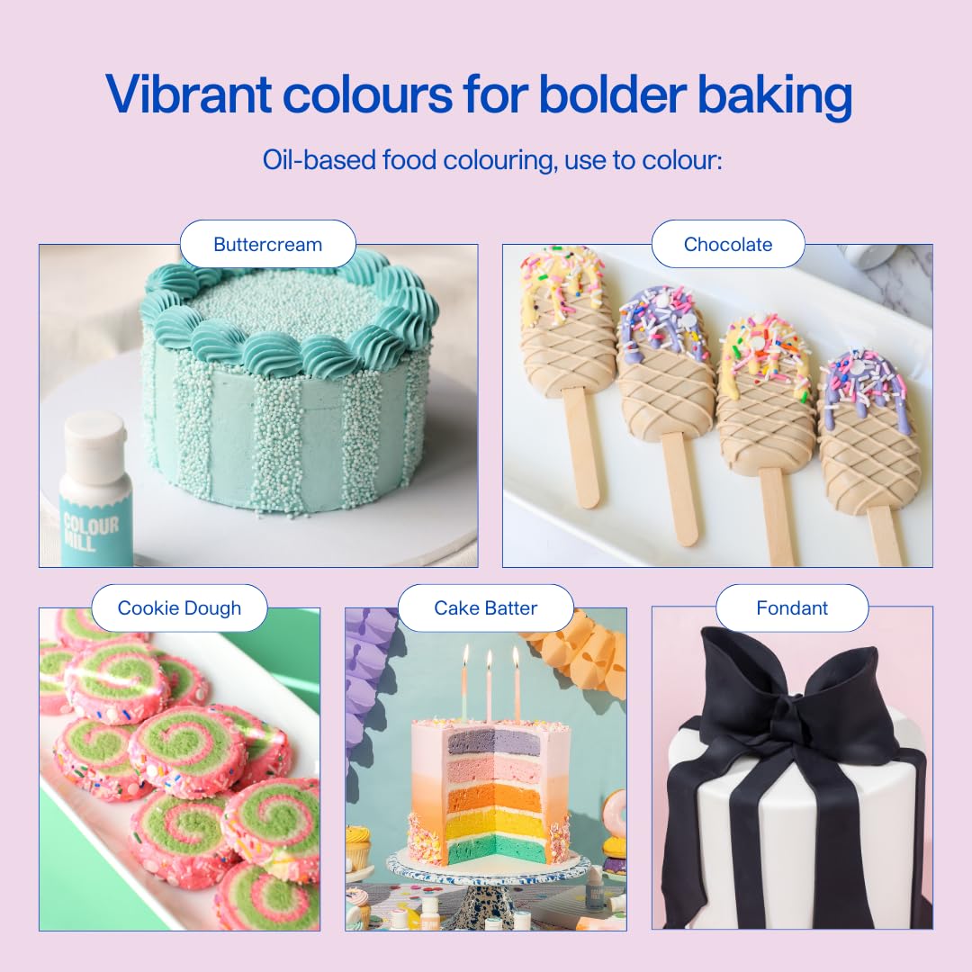 Colour Mill Oil-Based Primary Food Coloring, 20 Milliliters Each of 6 Colors: Black, Royal, Red, Green, Yellow and Orange