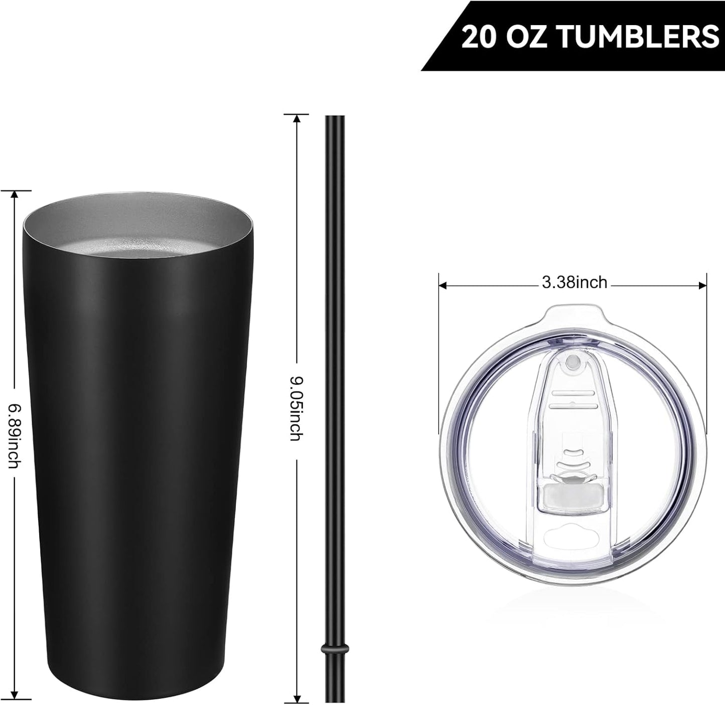 VEGOND 20oz Tumbler Bulk with Lid and Straw 12 Pack, Stainless Steel Vacuum Insulated Tumbler, Double Wall Coffee Cup Travel Mug, Black