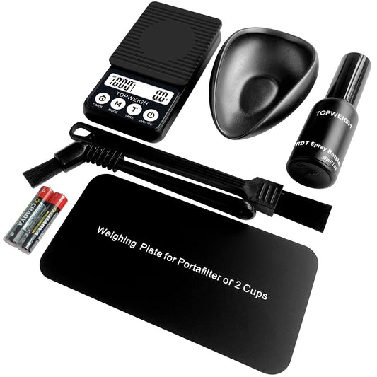 Waterproof Espresso Coffee Scale with Timer, 1000g by 0.1g, Barista Weighing Plate, RDT Tool Set, Cleaning Brushes & Batteries Included