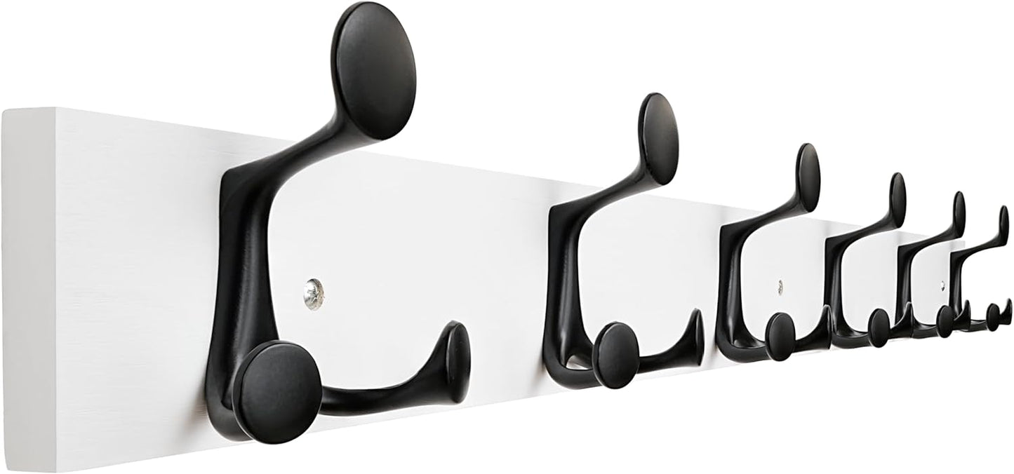 SKOLOO 39-Inch White Wood Coat Rack Wall Mount with 6 Triple Hooks - Ideal for Family Entrances, Classrooms, and Pet Supplies Storage - Perfect Coat Hooks for Wall, Pack of 2