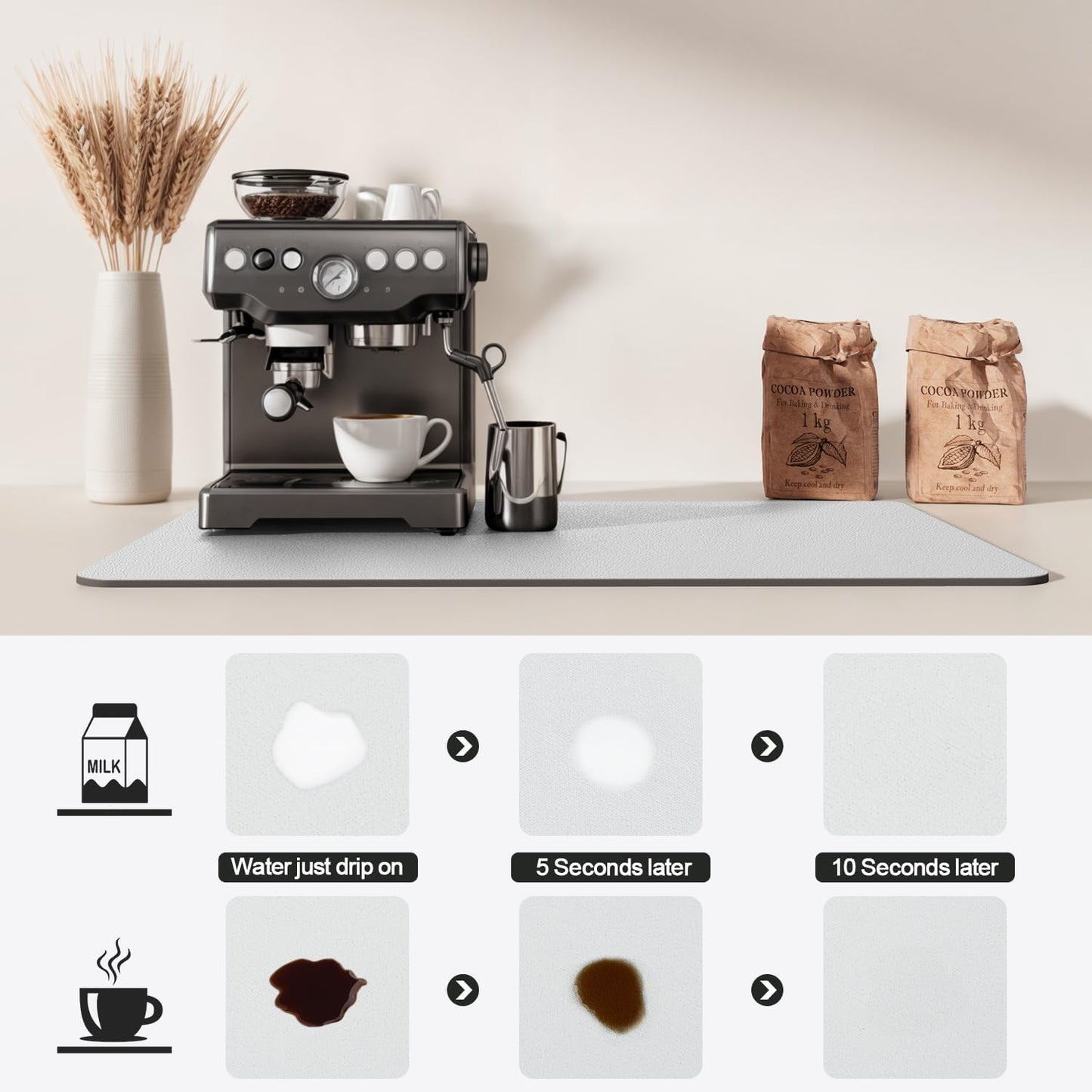 Dish Drying Mat for Kitchen Counter | Coffee Bar Mat for Countertops | Heat Resistant Drainer Mat with Non-slip Rubber Backed | Hide Stain Kitchen Absorbent Draining Mat | Light Grey 16"x20"