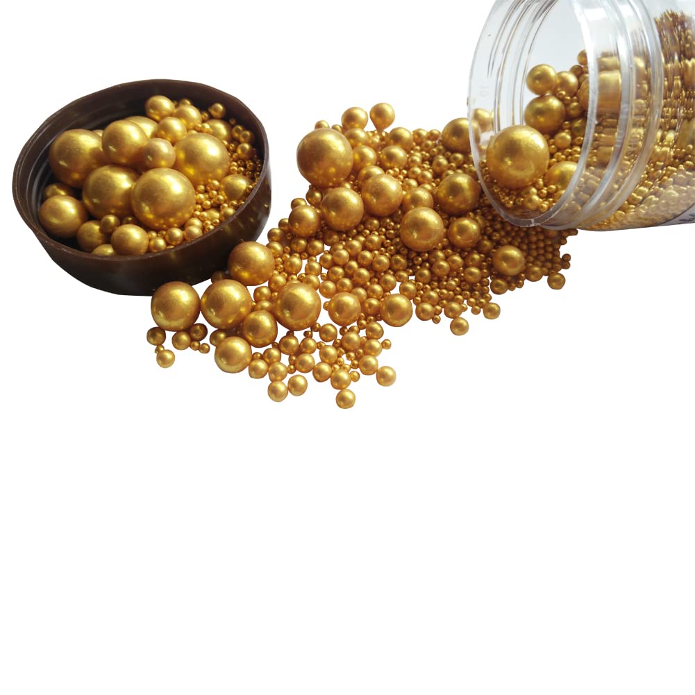 Edible Gold Sugar Pearls Candy Sprinkles 120G/ 4.23Ounce Baking Cake Sprinkles Cupcake and Cake Topper Cookie Decorations Wedding Party Valentines Halloween Christmas Supplies