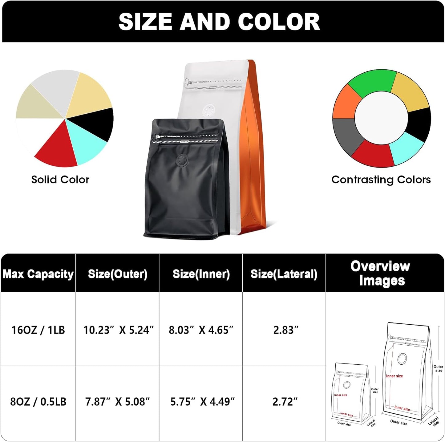 Coffee Bags with Valve(60pcs,8 oz,1/2 lb) Vented Coffee Beans Packaging Bags High Barrier Aluminumed Foil Flat Bottom Heat Sealed Side Zipper Resealable Storage Bag for Home or Business (White+Gray）