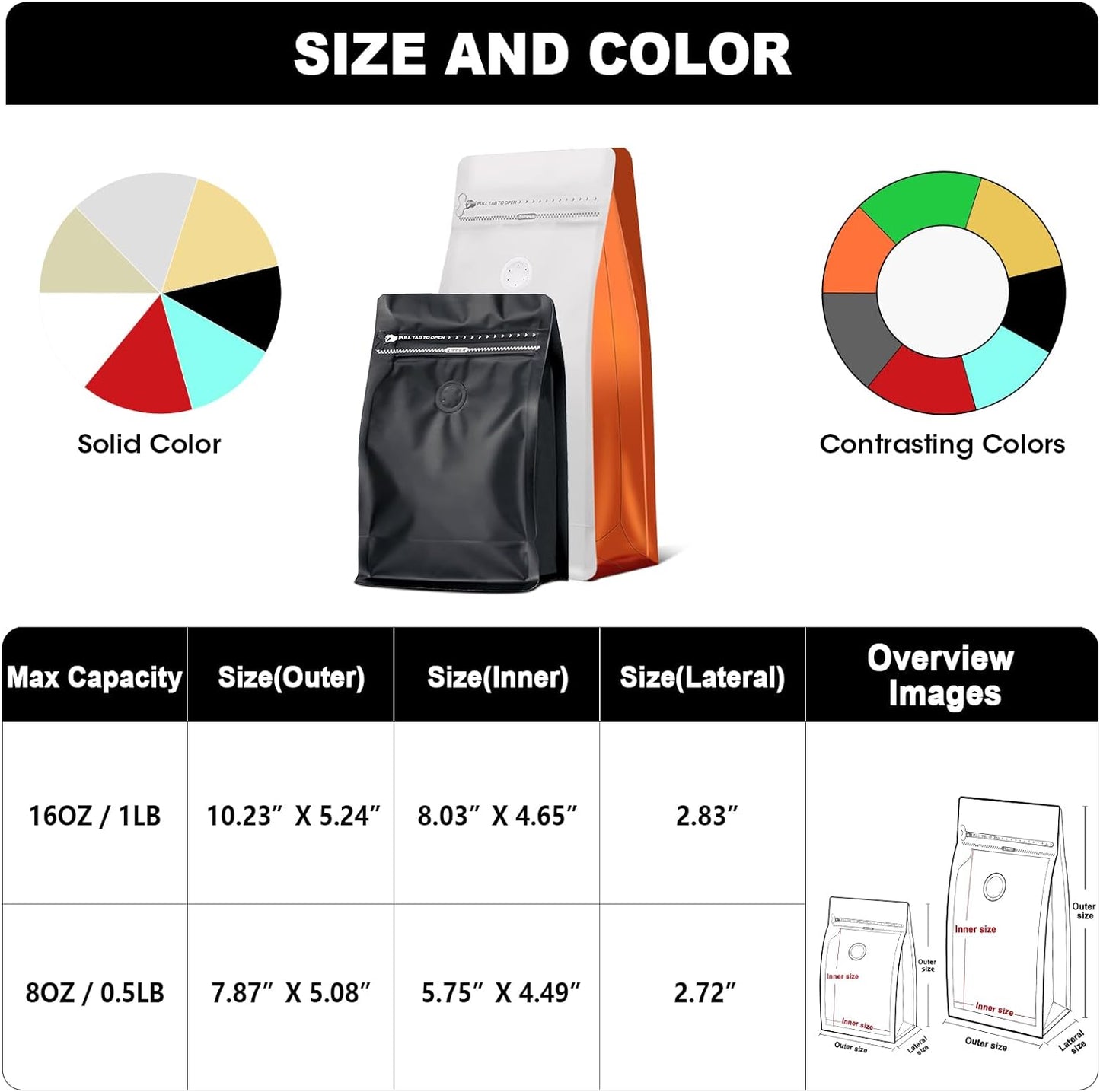 Coffee Bags with Valve(60pcs,8 oz,1/2 lb) Vented Coffee Beans Packaging Bags High Barrier Aluminumed Foil Flat Bottom Heat Sealed Side Zipper Resealable Storage Bag for Home or Business (White+Red）