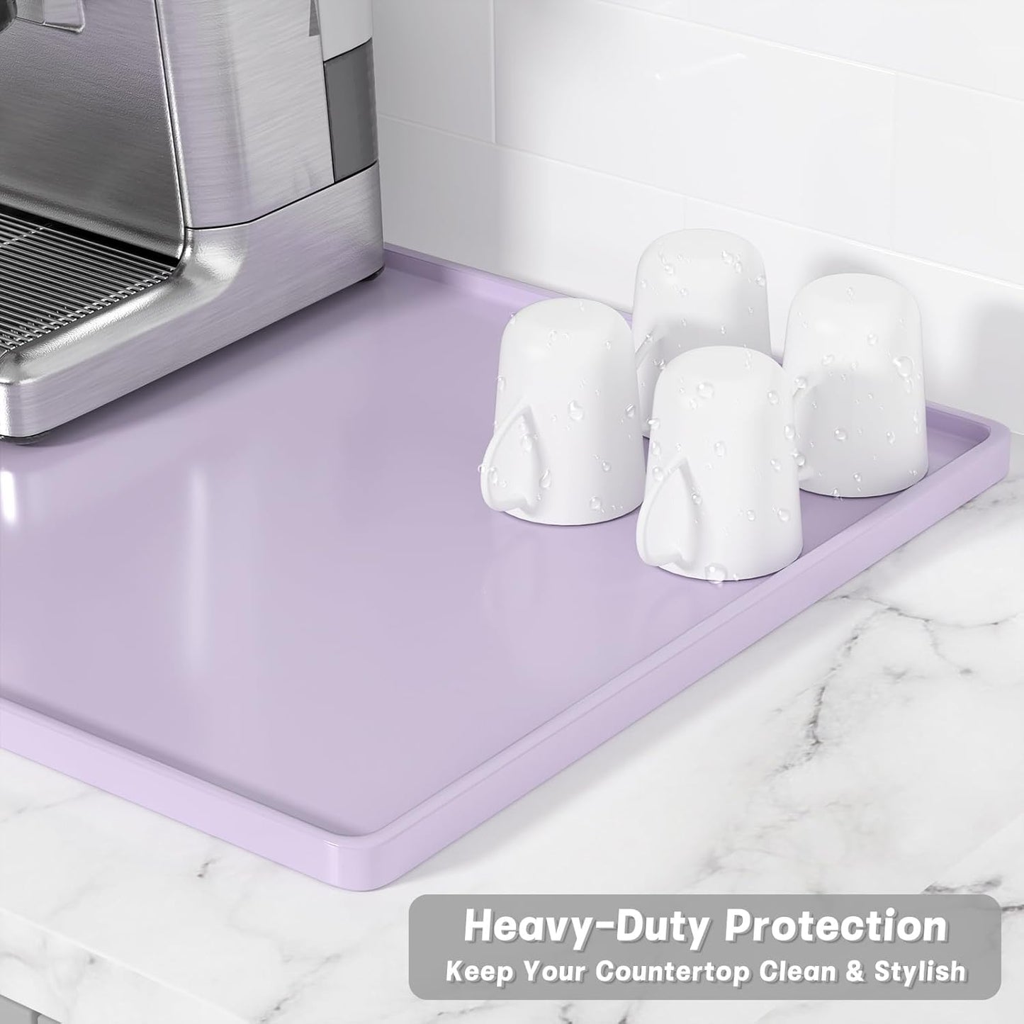 Rnivvi Silicone Coffee Mat, 16" x 24" Waterproof Raised Edge Coffee Bar Mats for Espresso Machine Station Accessories, Heat Resistant Dish Drying Pad for Kitchen Counter, Rubber Bar Decor Pad, Purple