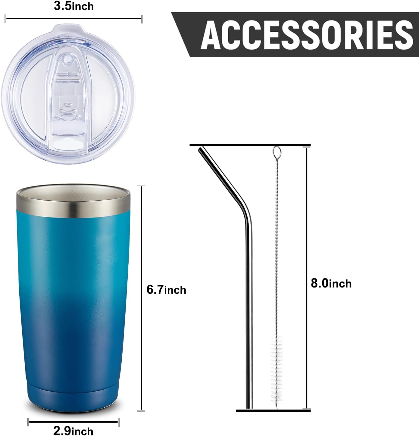 COMOOO 20oz Tumbler with Straw Stainless Steel Insulated Coffee Tumbler Cups Double Wall Vacuum Travel Coffee Mug with Splash Proof Sliding Lid for Hot Cold Drinks (Dark Night, 8 Pack)