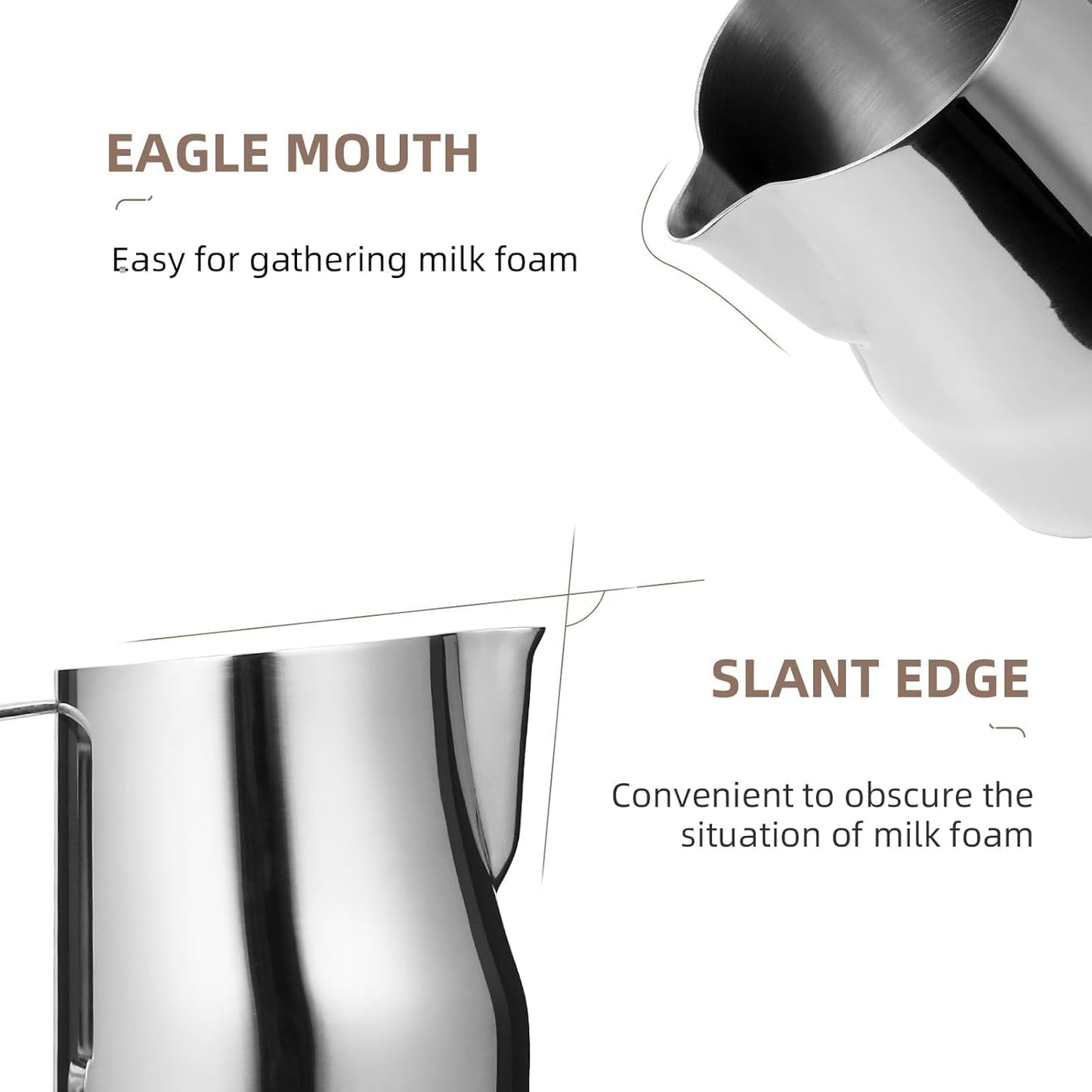 MHW-3BOMBER Milk Frothing Pitcher 450ml/15.2oz Milk Frother Cup Espresso Steaming Pitcher Stainless Steel Milk Frother Cup Barista Latte Art Round Spout Milk Jug P6001S-OS