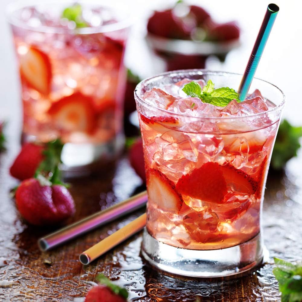 [30 PCS] Value Pack Metallic Reusable Stainless Steel Straws Combinations, Tomorotec Home Metal Straw Sets with Cleaning Brushes, 15 Straight 15 Bent For Tumblers Beverage Drinks Cocktail (Colorful)