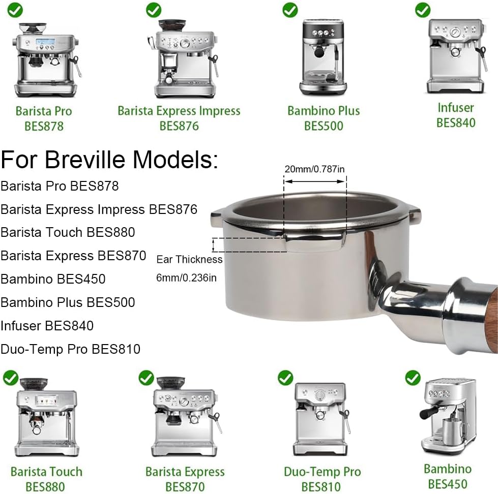 54mm Bottomless Portafilter Compatible for Breville Barista Express, Pro, Touch, and Impress | T Buckle Walnut Handle