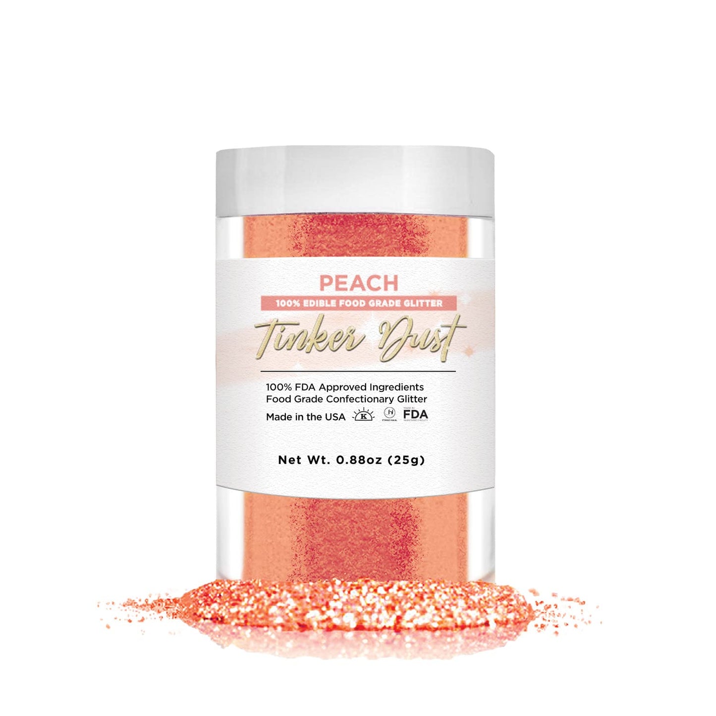 BAKELL Peach Edible Glitter, 25 Grams | TINKER DUST Edible Glitter | KOSHER Certified | 100% Edible Glitter | Cakes, Cupcakes, Cake Pops, Drinks, Dessert Vegan Glitter & Dusts (25g, Peach)