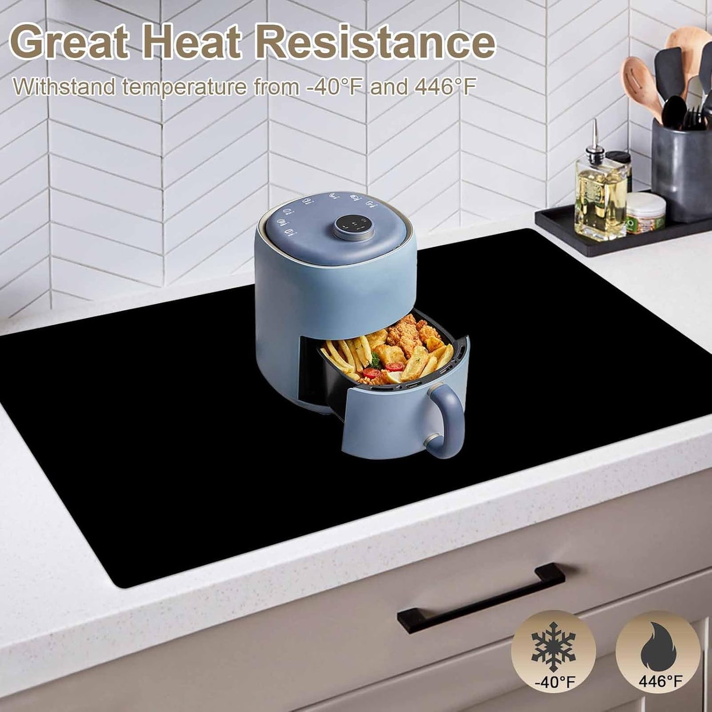 49.2"x15.7"(125cmx40cm) Large Silicone Mats for Kitchen Counter, Non-Slip Placemats, Heat Resistant Countertop Protector, Waterproof Craft Mat, Black
