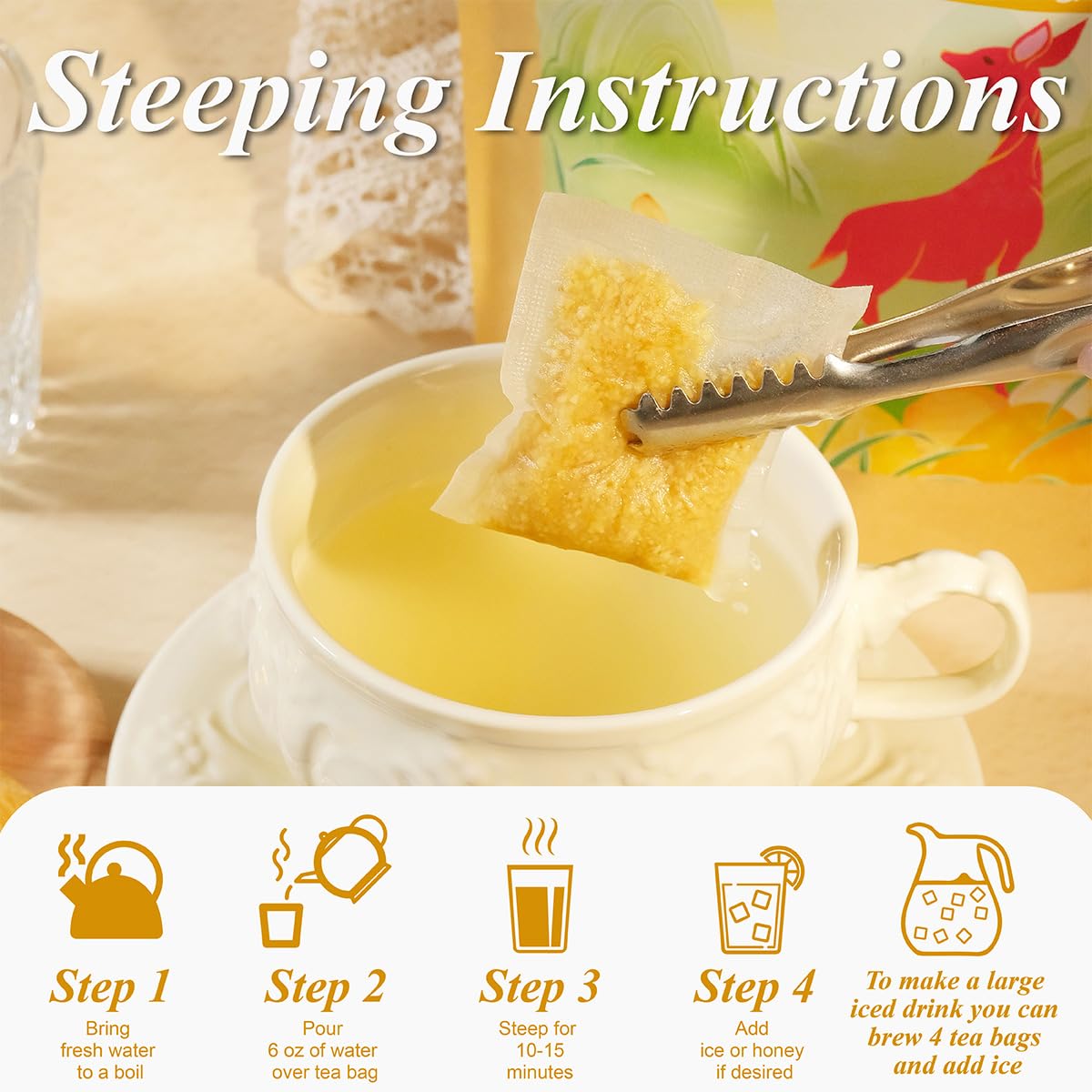 WT WEETEE Ginger Tea Bags, 100 Count Pure Ginger Root Tea, Warm & Spicy, Natural Caffeine Free Herbal Tea, No Spices & Flavors