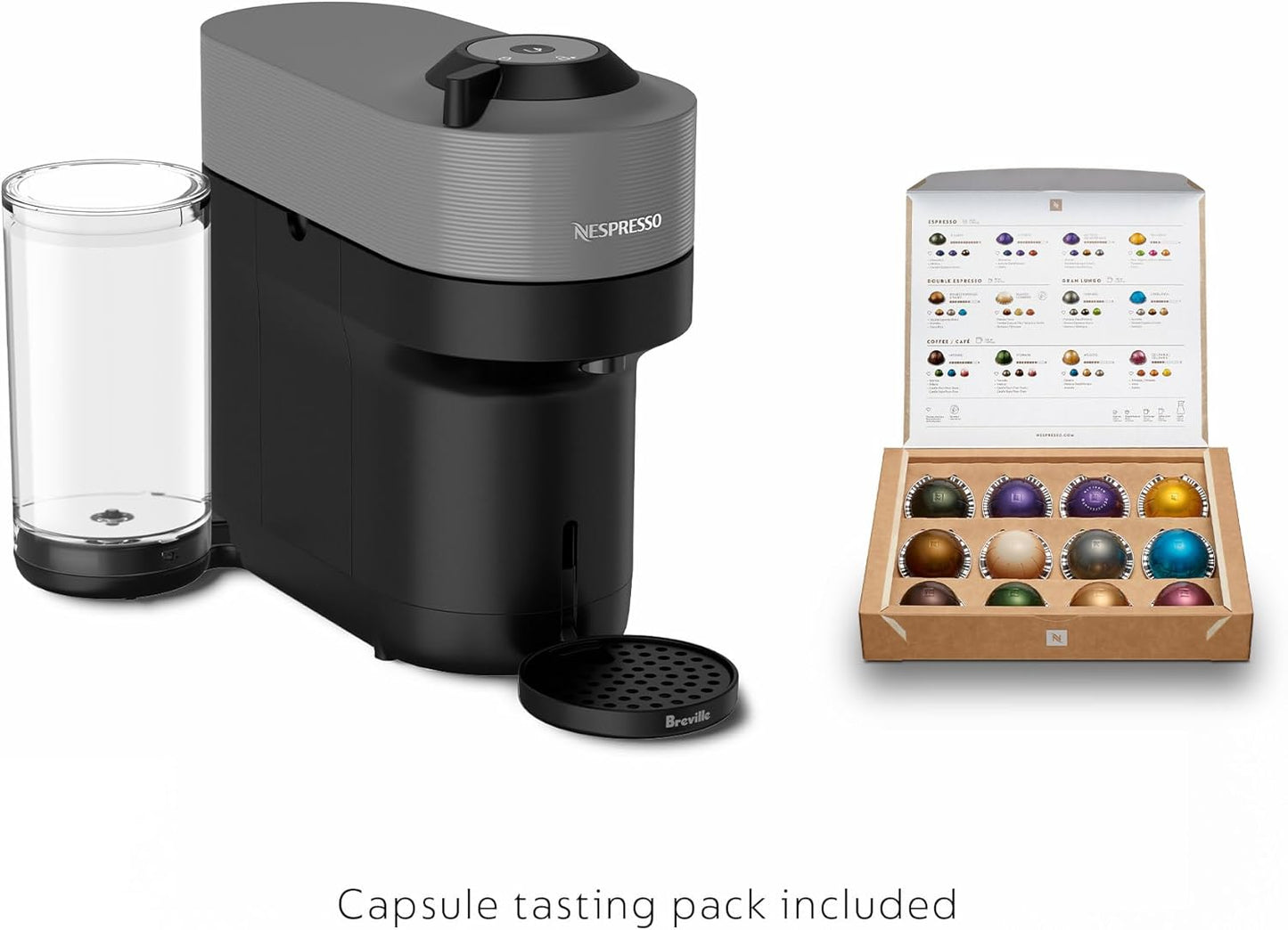 Nespresso Vertuo Pop+ Coffee and Espresso Maker by Breville with Milk Frother, Dark Grey