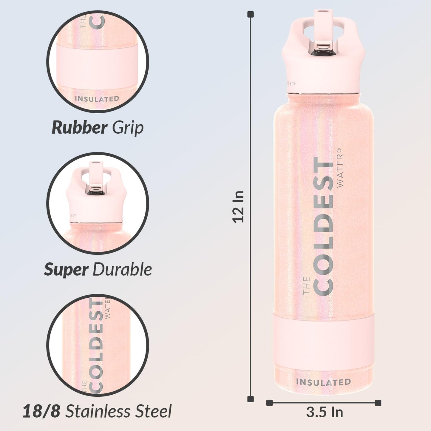 Coldest Insulated Water Bottle with Straw Lid - Stainless Steel Metal Insulated Bottle for Men & Women (Forever Pink Glitter, 40 oz)
