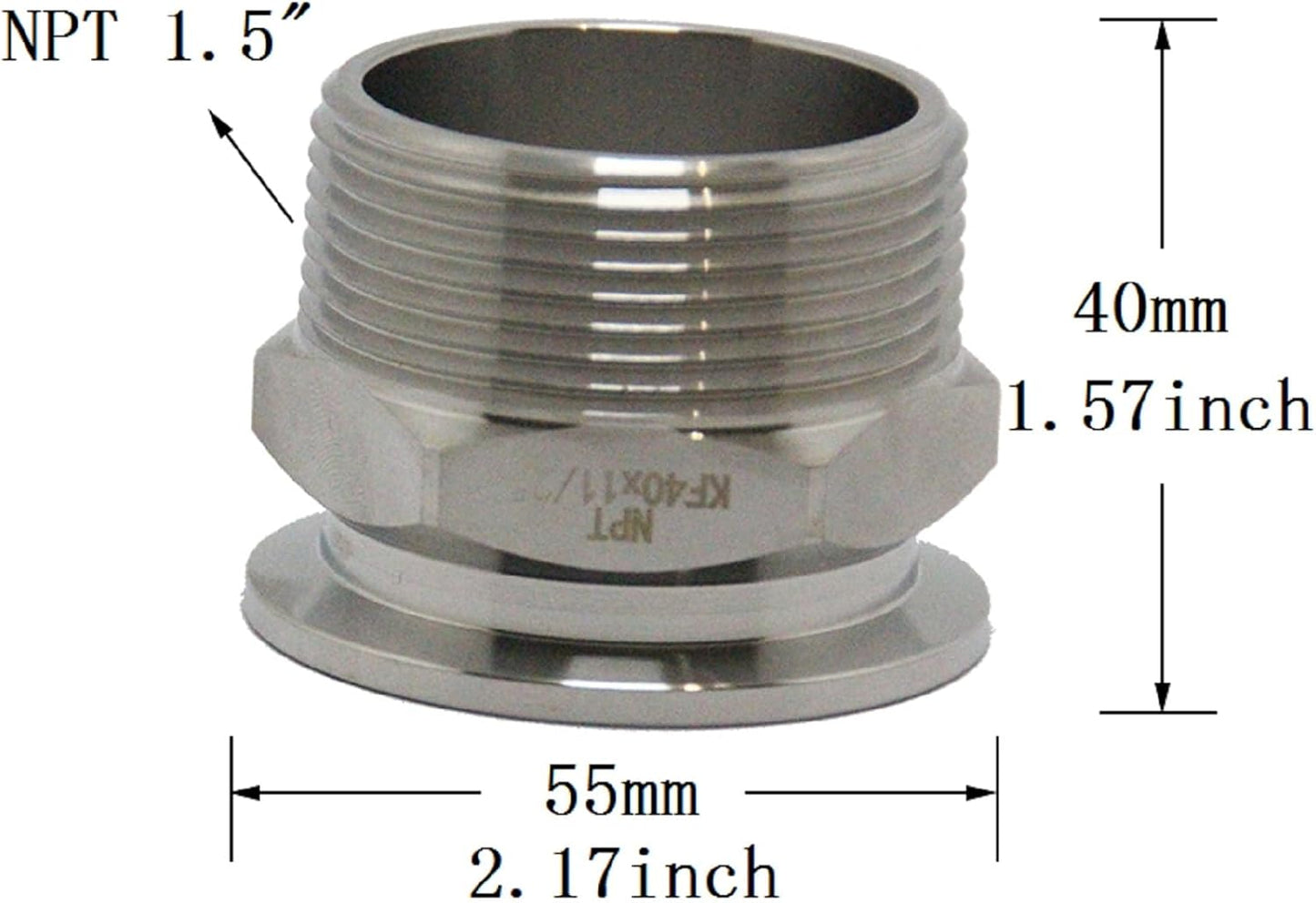 SS304 KF40 NPT Male Adaptor thread 1.5" NW40 KF Male coupling ISO-KF40 X NPT 1.5"