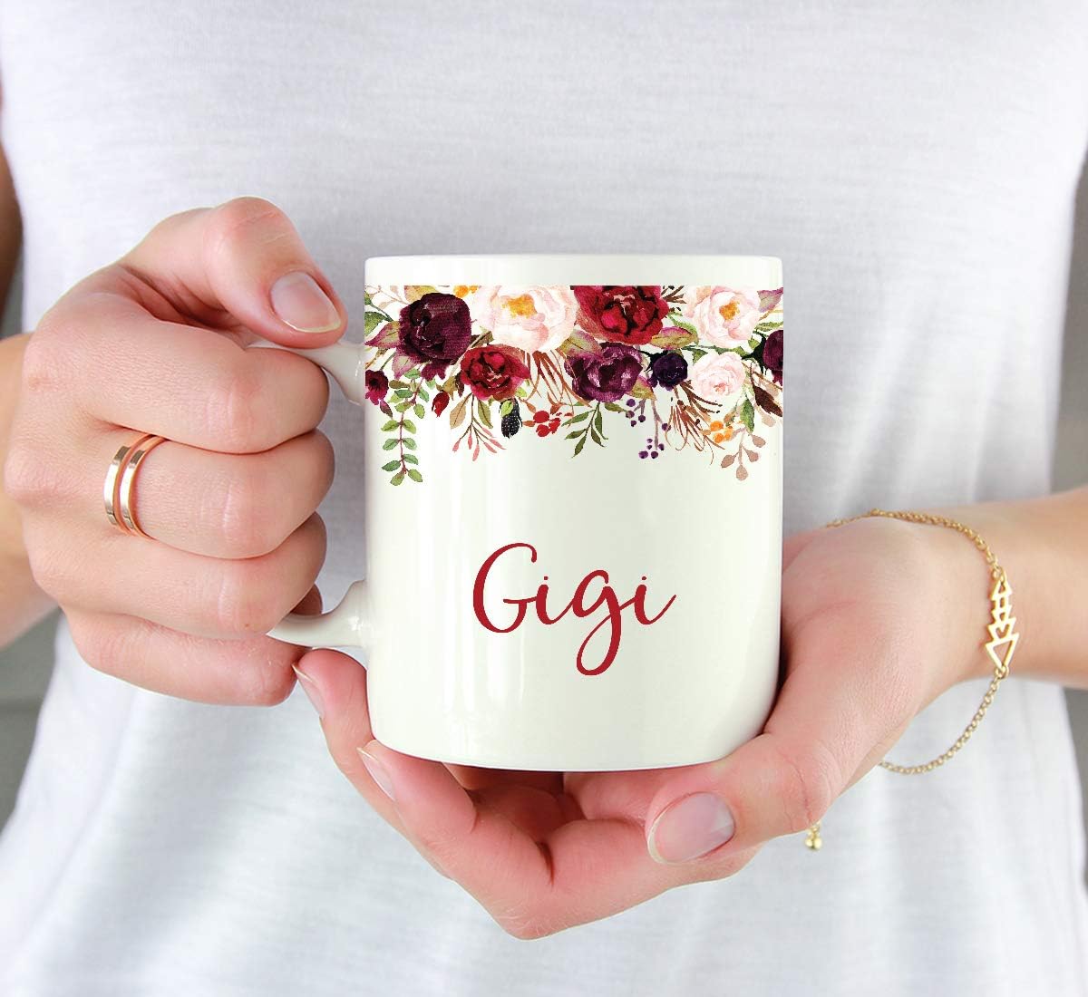 Andaz Press 11oz. Mother's Day Ceramic Coffee Tea Mug Gift, Fall Autumn Marsala Burgundy Flowers Roses Florals, Gigi, 1-Pack, Includes Gift Box, Birthday Christmas Gift Ideas