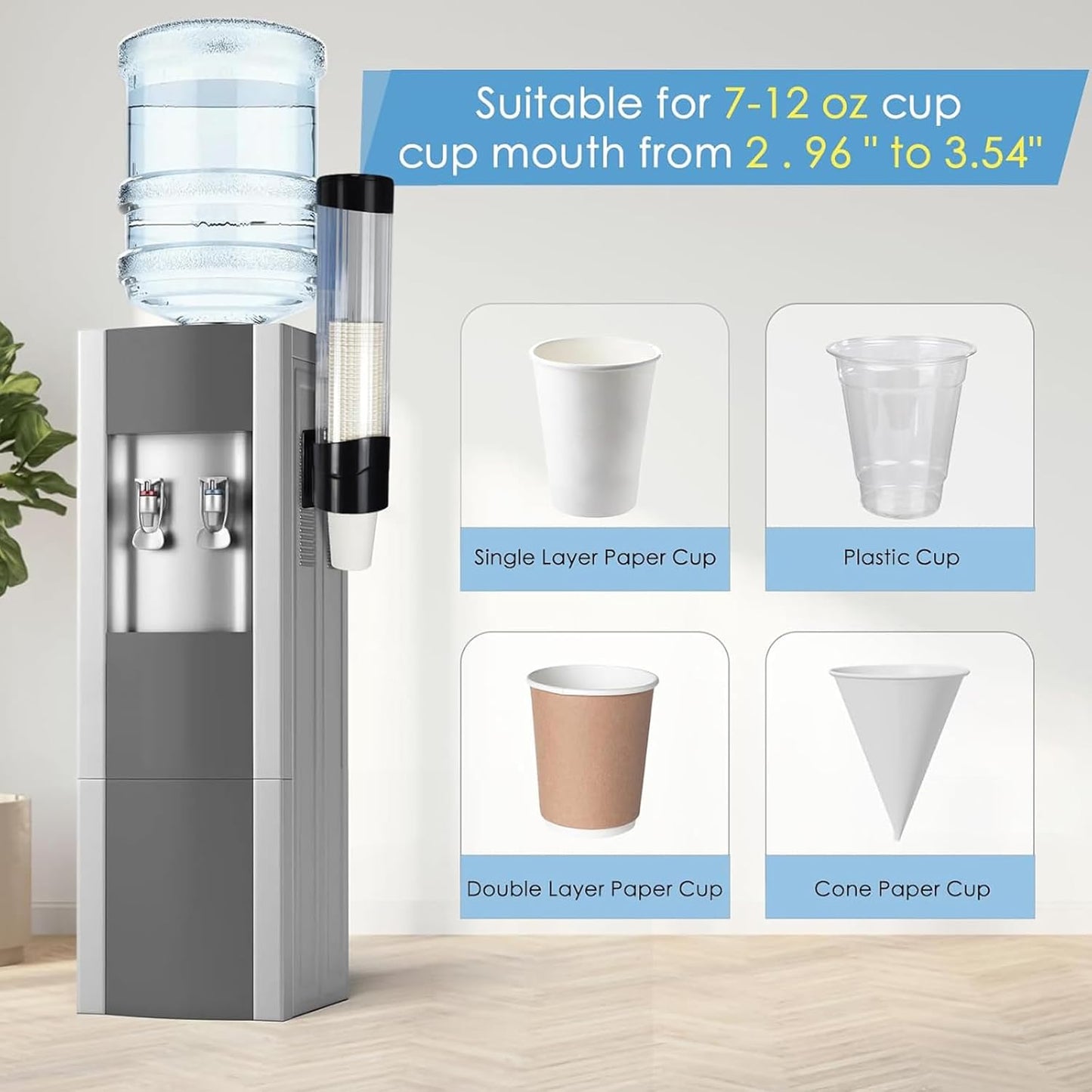 Cup Dispenser Water Dispenser Cup Holder Pull Type Paper Automatic Remover 7oz - 12oz Cone or Flat Bottom Cups for Home Office Hospital (Black, Large)