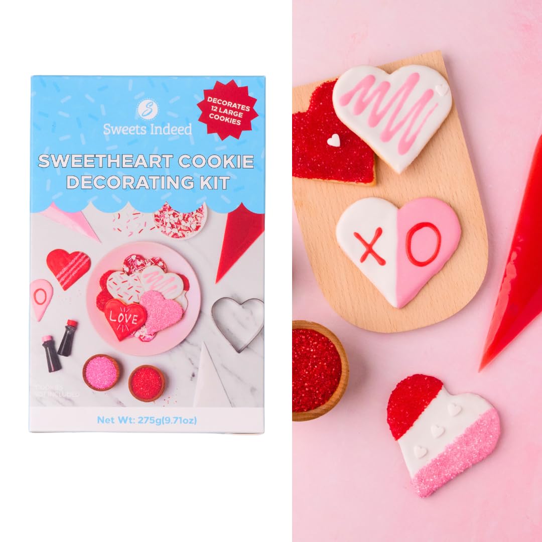 Sweets Indeed Frosting Kit plus Sprinkles Frosting Tubes nozzles 11.71 ounces Perfect for baking and cookie decoarting (Vday Decorating Kit)
