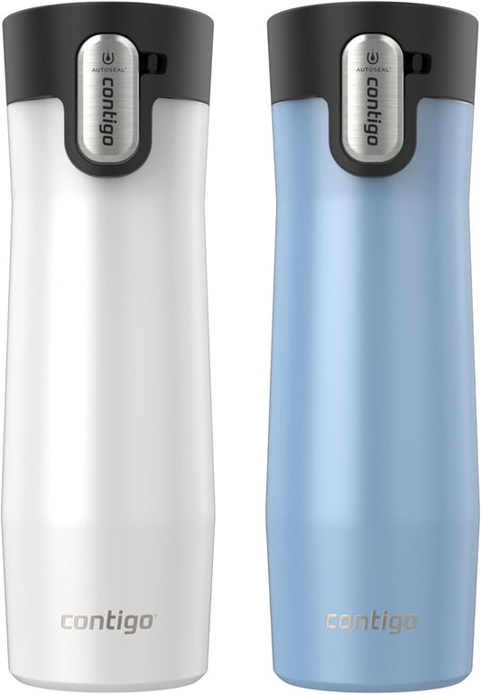 Contigo AUTOSEAL West Loop Vacuum-Insulated Stainless Steel Travel Mug with Easy-Clean Lid 20 oz 2-Pack Salted Frosted Pearl; Glacier Frosted Pearl