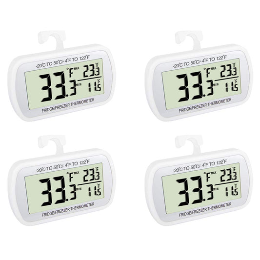 Waterproof Refrigerator Fridge Thermometer, Digital Freezer Room Thermometer, Max/Min Record Function Large LCD Screen and Magnetic Back for Kitchen, Home, Restaurants (4 Pack)