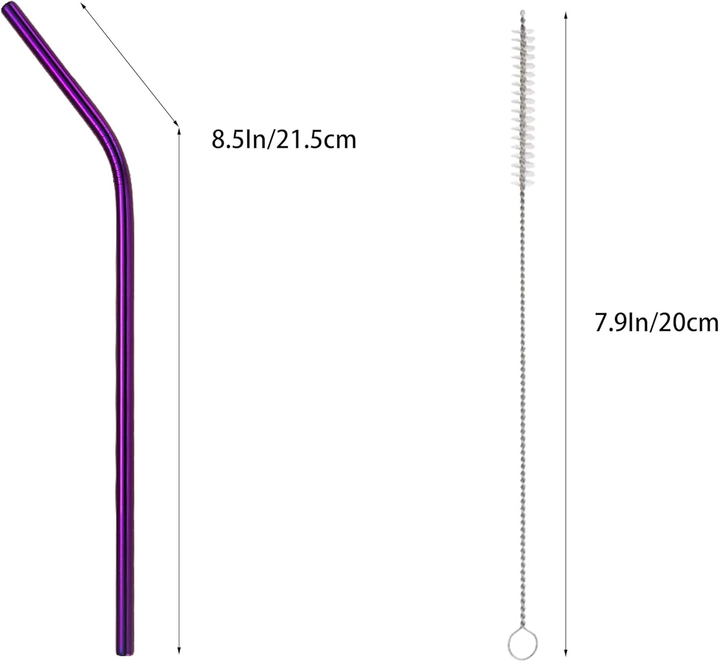 10 Pcs Stainless Steel Straws, Reusable Drinking Straws, Bent Metal Straw Sets with 2 Pcs Cleaning Brushes (Purple, 8.5 Inch)