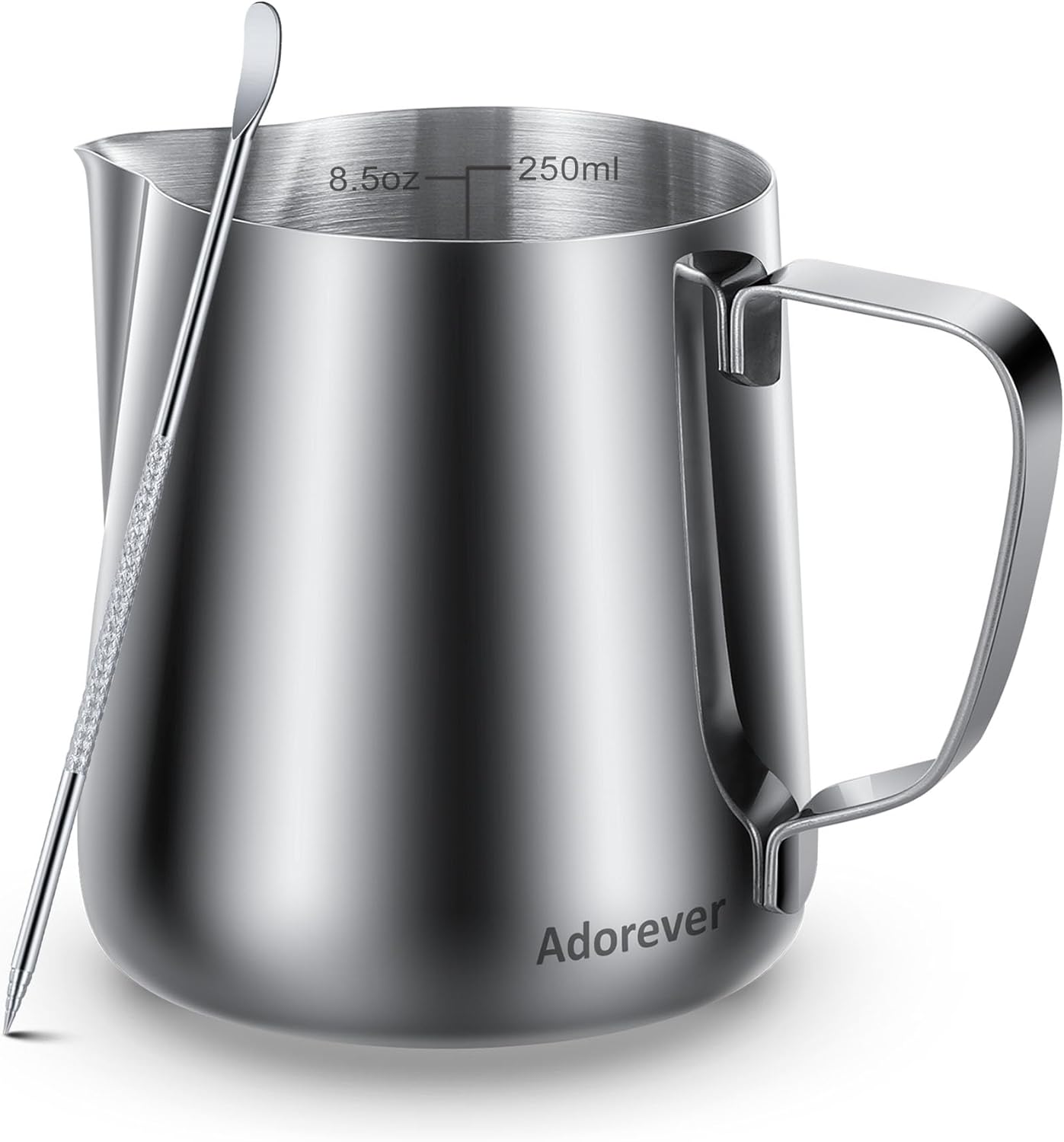 Milk Frothing Pitcher, 8.5oz / 250ml Steaming Pitcher Stainless Steel Espresso Machine Accessories for Coffee Bar, Cappuccino Barista Tools Milk Jug Steamer Frother Cup with Latte Art Pen
