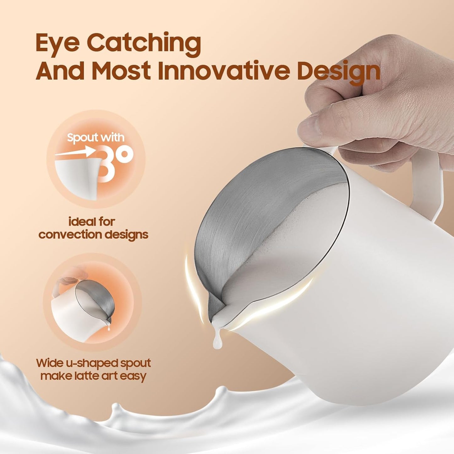 MHW-3BOMBER Milk Frothing Pitcher - 20oz/600ml Milk Frother Cup with U-Shaped Spout - SUS 304 Steaming Pitcher - Cappuccino Latte Art Cup for Barista - Quadrilateral Body - P5185-OS