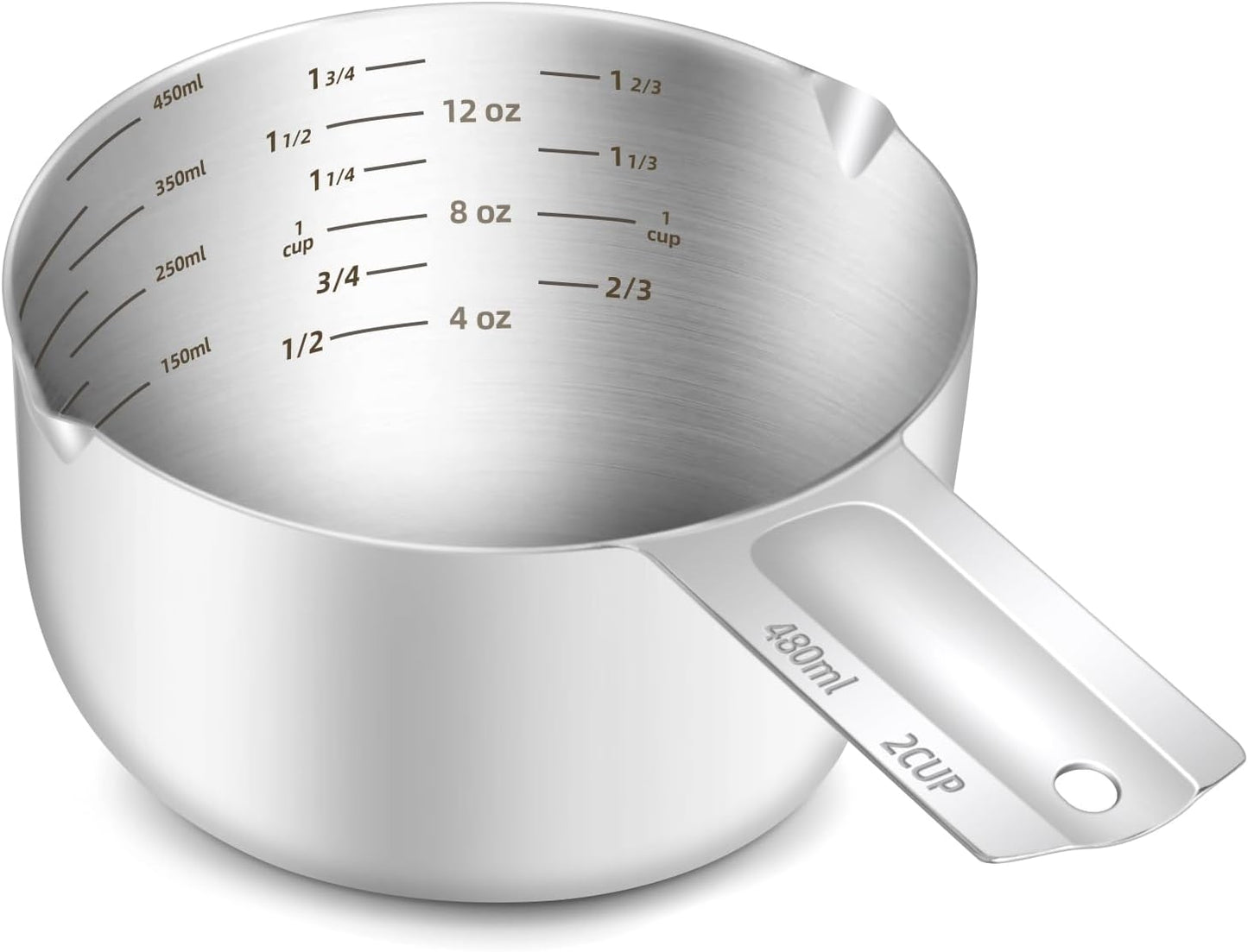 1PCS 2Cup (480ml, 16oz) Single Measuring Cup, Etched Inner Scale Stainless Steel Measure Scoop, Metric and US Measurement, Dishwasher Safe