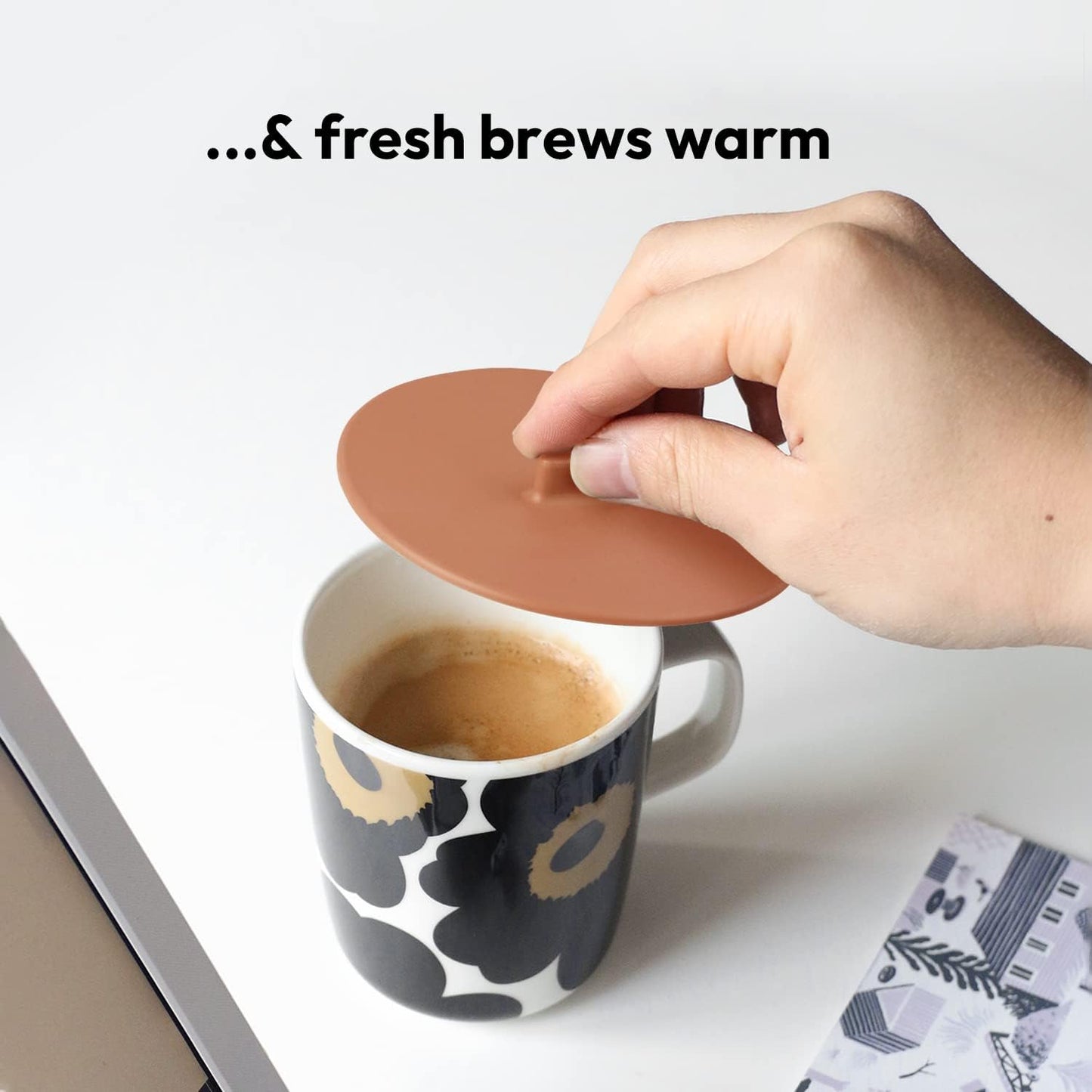 Carrotez Silicone Cup Covers for Drinks, 3.9 Inch Reusable Silicone Mug and Cup Lids for Steeping Coffee and Tea, Set of 2 - Cinnamon