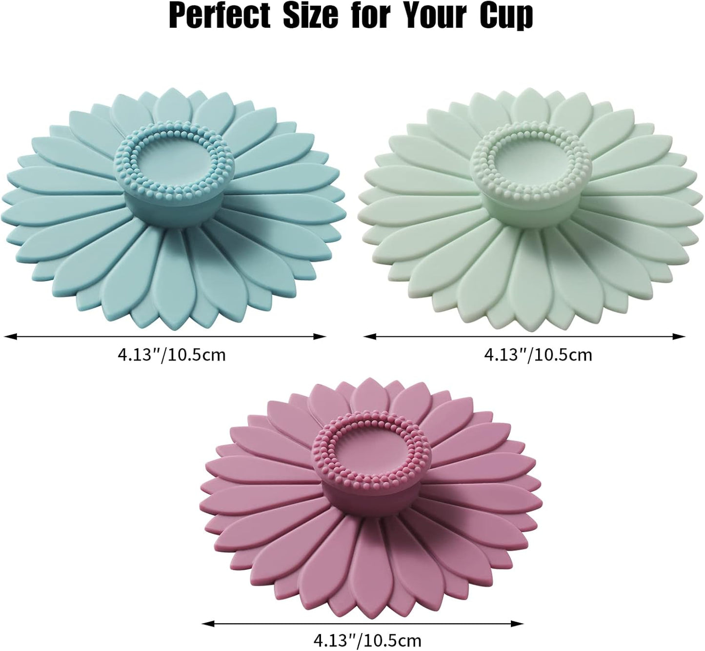 Sunflower Silicone Cup Covers (Set of 3) ， Multicolored Silicone Lids for Mugs, Cups, Tea Pots,Flexible Mug Covers，Hot Cup Lids for Coffee & Tea