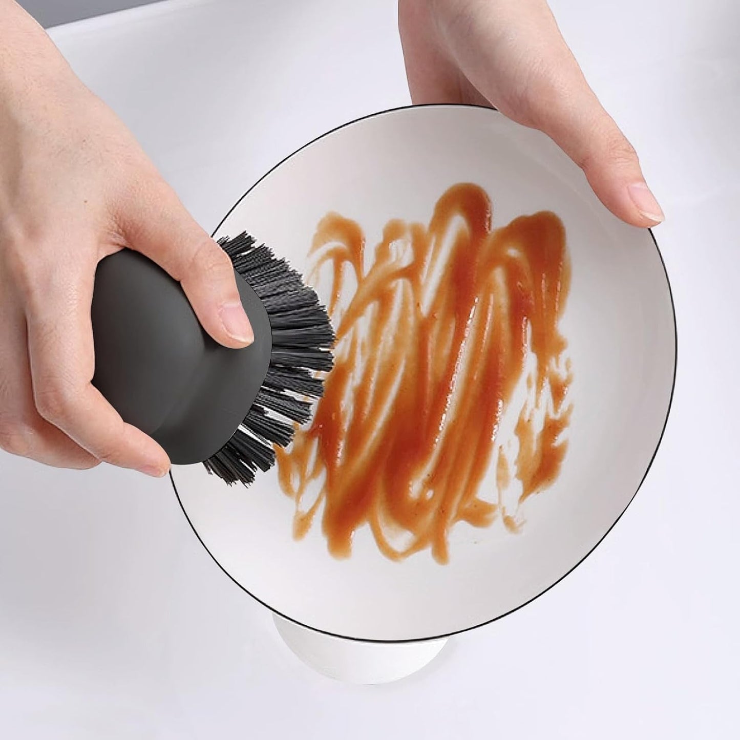 2Pack Dish Scrub Brush, Palm Brush Dish Scrubber with Ergonomic Grip, Kitchen Scrub Brushes for Cleaning for Pans, Pots, Kitchen Sink Cleaning-Black+White