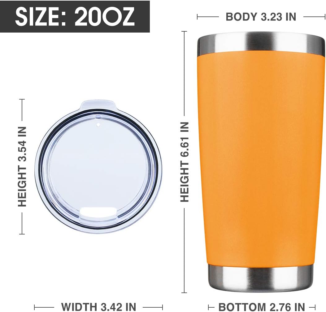 20oz Tumbler Bulk Stainless Steel Vacuum Insulated Tumblers with Lid Double Wall Travel Mug, Durable Powder Coated Coffee Cup, Suitable for Ice Drinks and Hot Beverage (Orange 12pack)