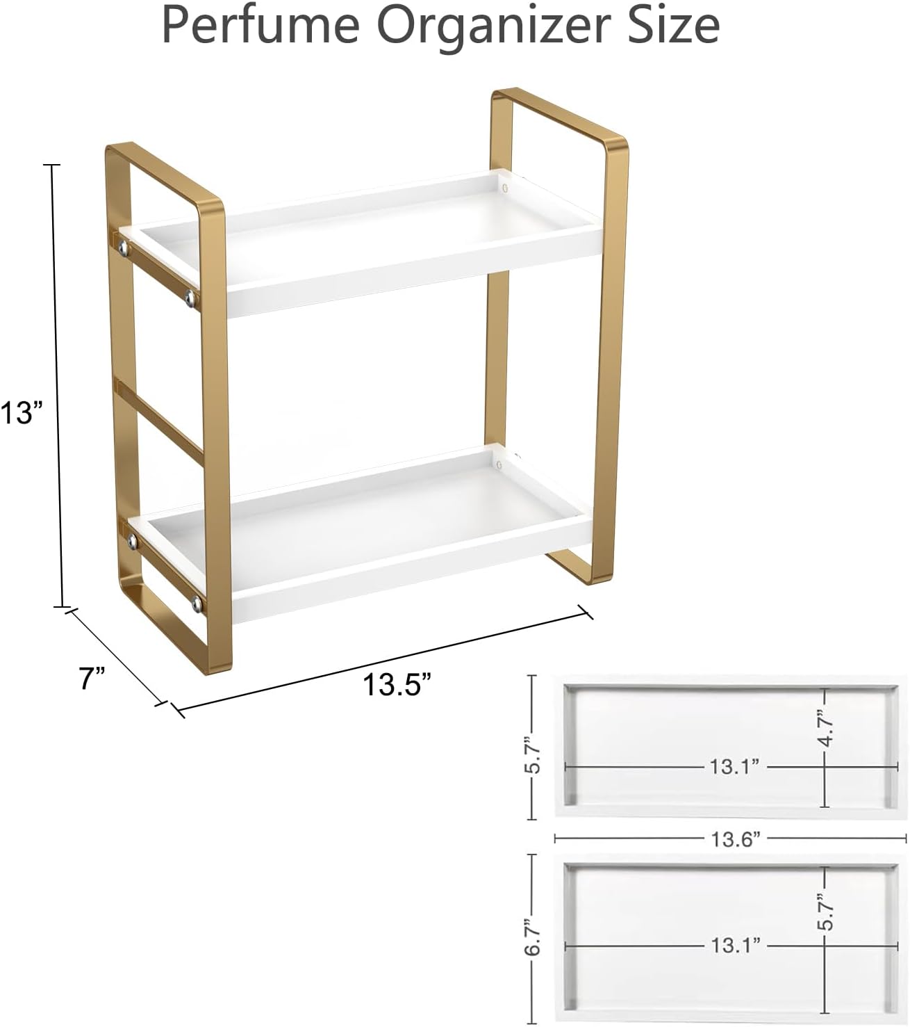Bathroom Counter Organizer, Wood Vanity Trays with Basket, Skincare Countertop Organizers, Large Capacity Makeup and Perfume Organizer