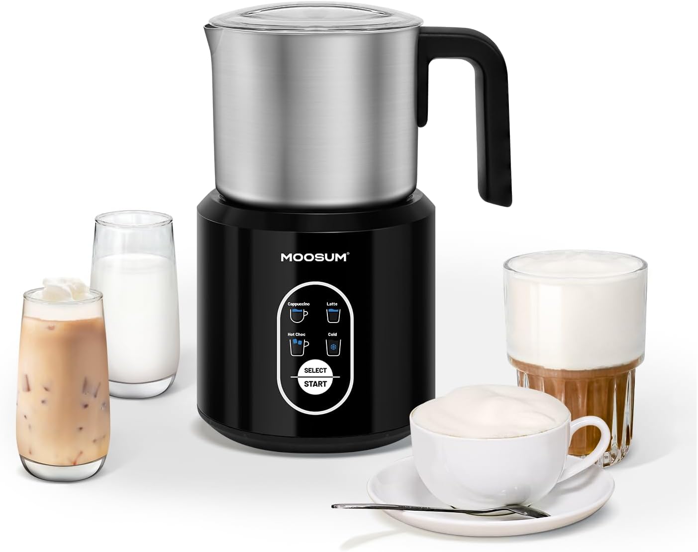 Detachable Milk Frother, Food Grade Stainless Steel 17oz Electric Milk Steamer, Easy Clean with Dishwasher Safe, Automatic Hot/Cold Foam Maker, Hot Chocolate Maker, 120V, Black